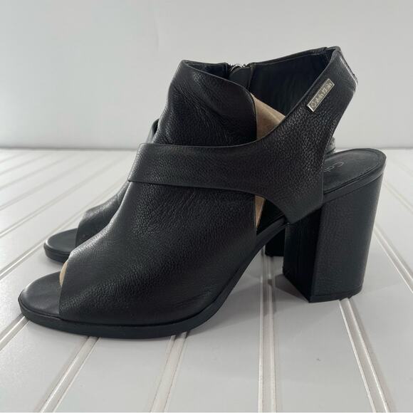 Calvin Klein Ellcia Peep-Toe Synthetic Preppy Black Bootie Size 9 Whimsygoth - Picture 1 of 12
